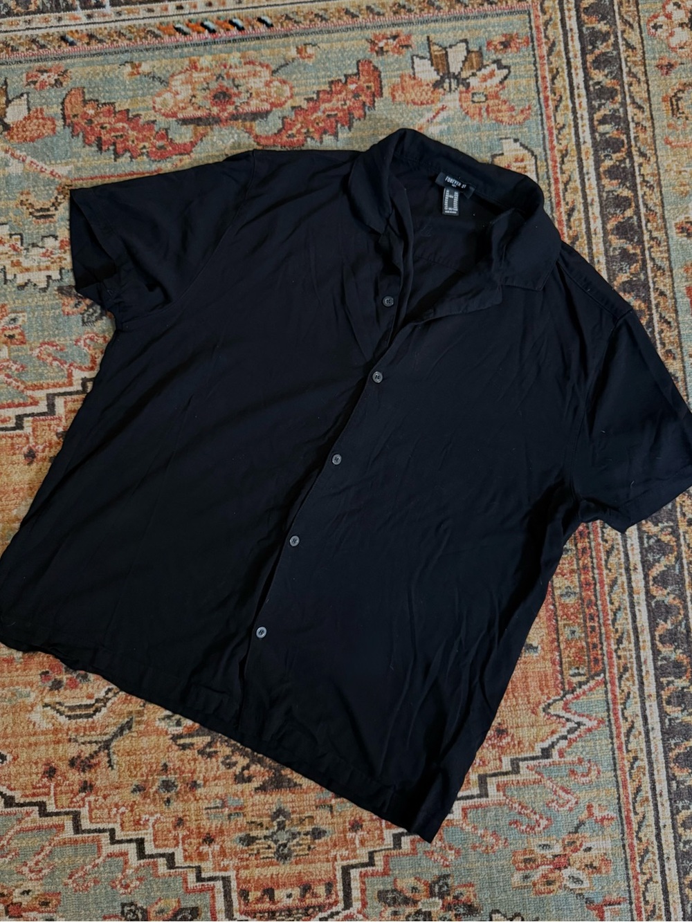 Forever 21 Men's Black Short Sleeve Button-Down Shirt